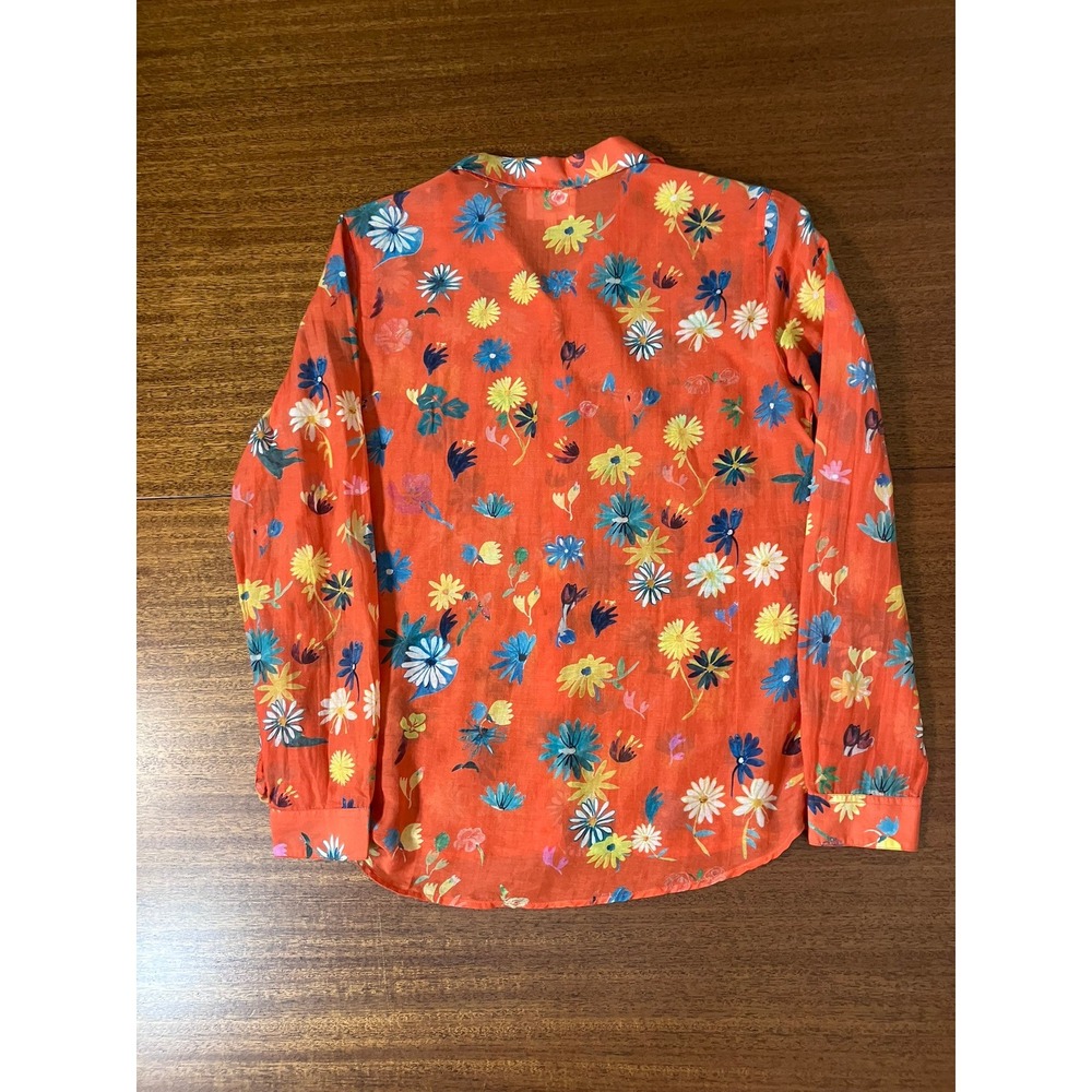 Sezane x C. Kero Floral Cotton Silk Blend Blouse Shirt Orange Daisy Print 36 EU - Picture 12 of 14